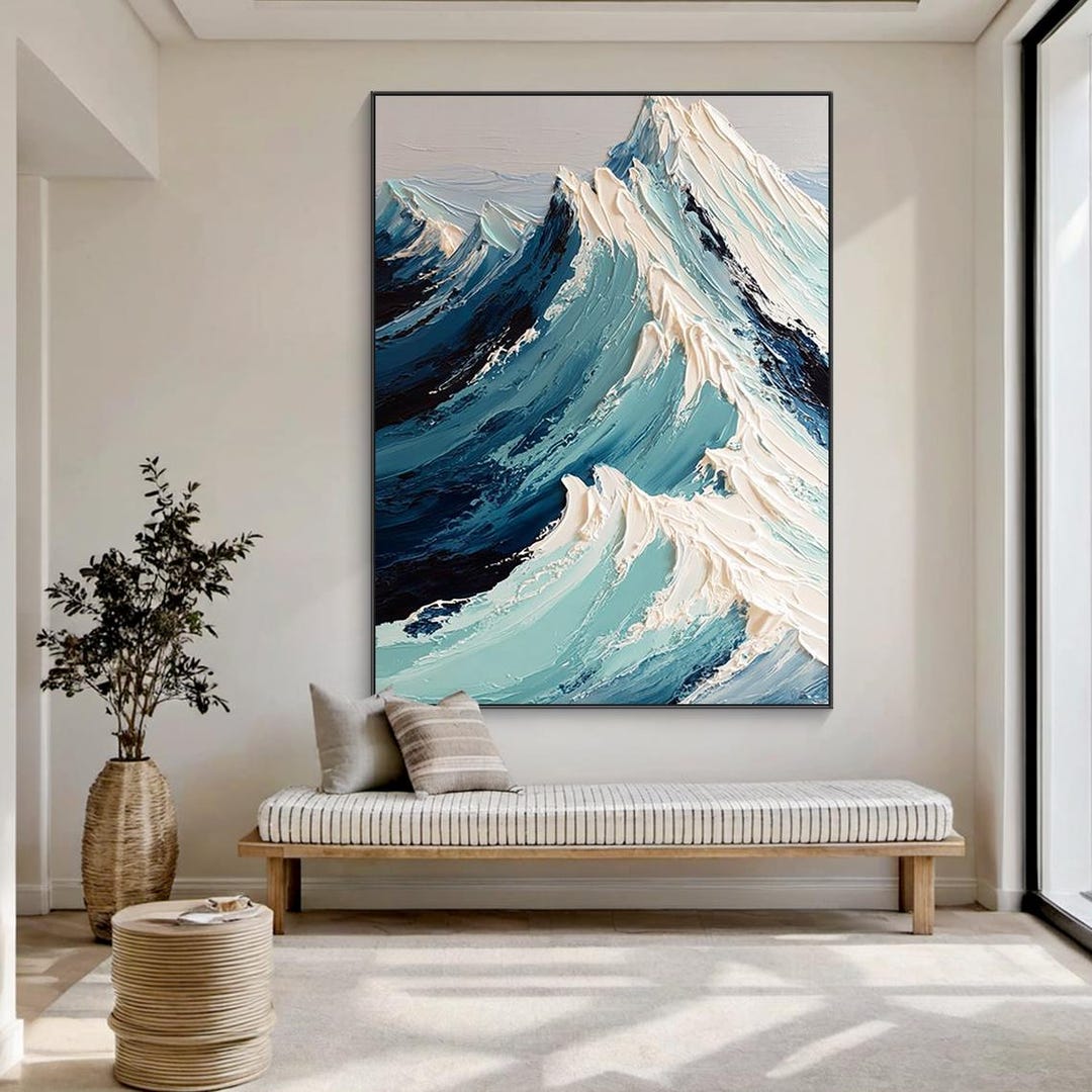 Large Ocean Wave Wall Art ,abstract Blue Sea Painting Textured Coastal ...