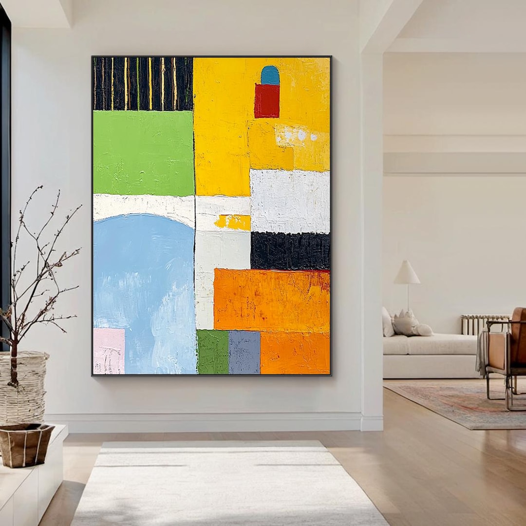 Modern Abstract Geometric Oil Painting on Canvas,colorful Textured Wall ...
