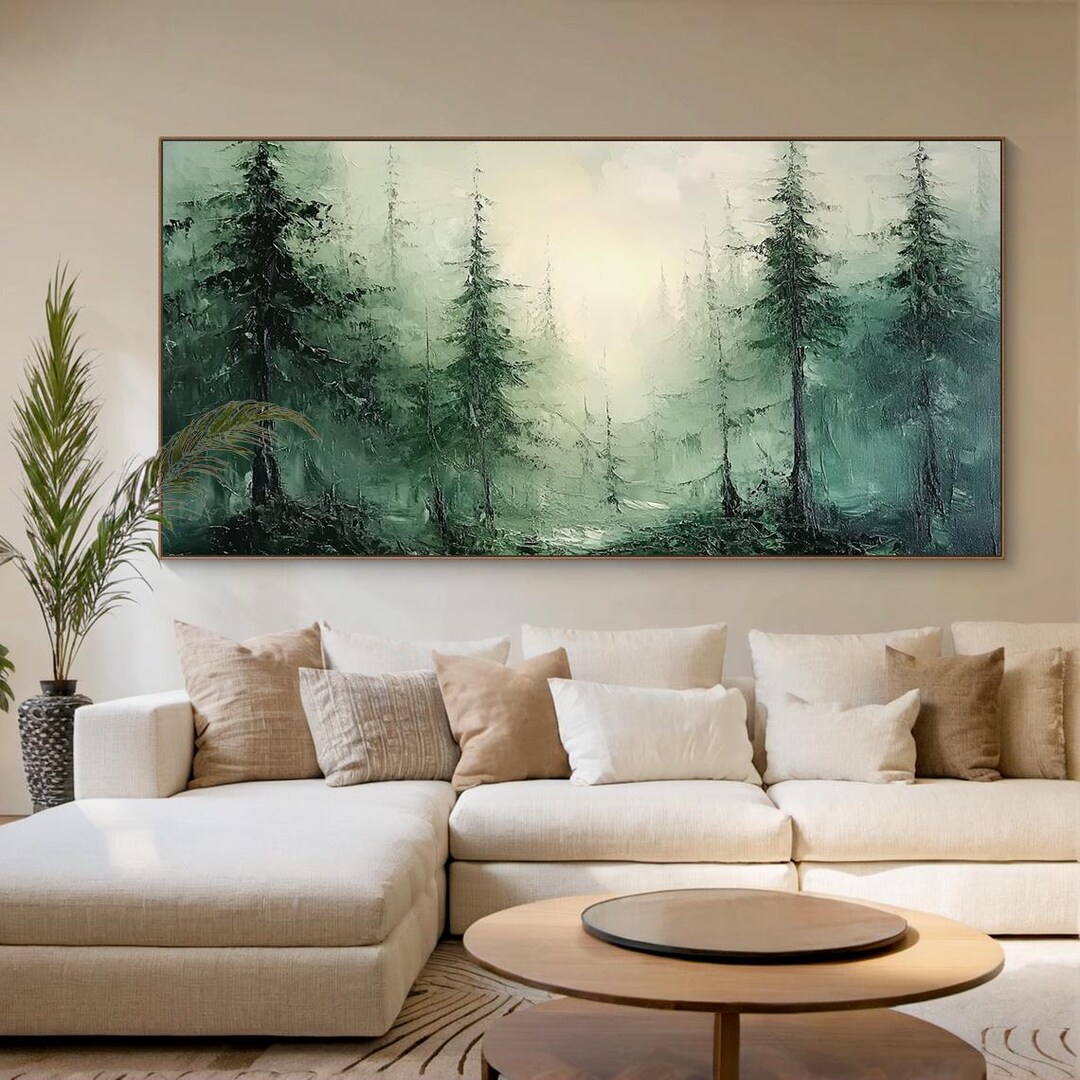 Large Green Forest Landscape Oil Painting on Canvas, Modern Nature Wall ...