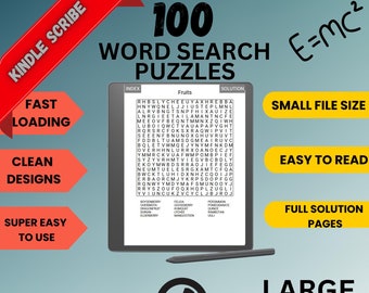 Kindle Scribe 100 Word Search para adultos Letra grande EXTRAORDINARIO COMPATIBLE 100 rompecabezas difíciles Kindle regalo para él regalo para ella para mamá para papá
