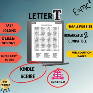 Kindle Scribe Word Search For Adults Large Print remarkable compatible kindle word search  Kindle gift SCRIBE PUZZLE BOOK letter T word game