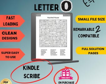Kindle Scribe Letter O Word Search For Adults Large Print REMARKABLE COMPATIBLE 100 hard puzzles Kindle gift for him for her for mom for dad