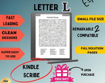 Kindle Scribe Letter L Word Search For Adults Large Print REMARKABLE COMPATIBLE 100 hard puzzles Kindle gift for him for her for mom for dad