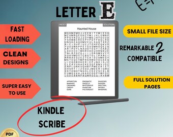 Kindle Scribe Letter E Word Search Boox Large Print REMARKABLE COMPATIBLE 100 hard puzzles Kindle gift for him for her for mom for dad