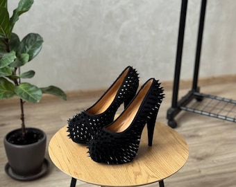 Jeffrey Campbell Handmade Spiker Black Heels Women's Size UK 6