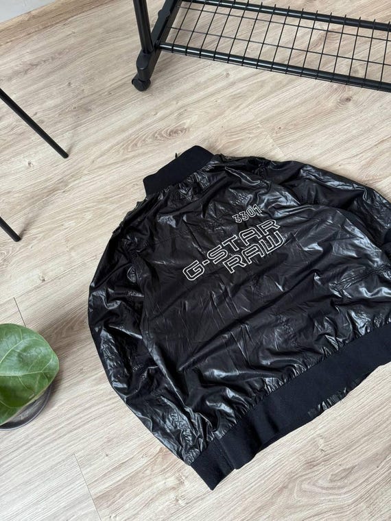 Vintage Y2K G Star Raw Black Nylon Metal Big Logo Jacket Men