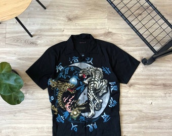 Vintage Japanese Style Tiger Dragon Print Y2k Shirt