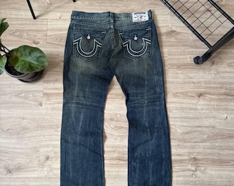 Vintage Y2K True Religion Distressed Washed Denim Jeans Men's Size 38