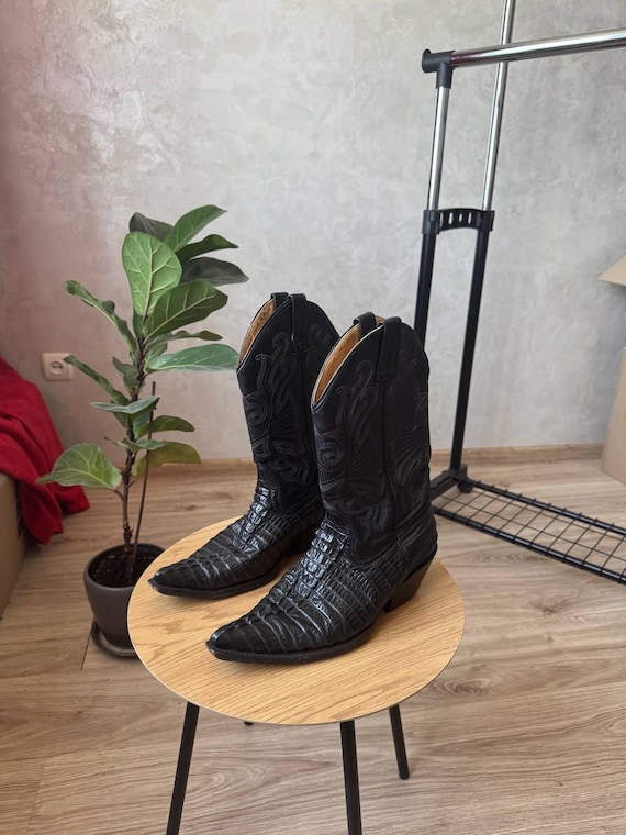 Vintage Grinders Carolina Black Leather Cowboy Western Boots men's Size 41