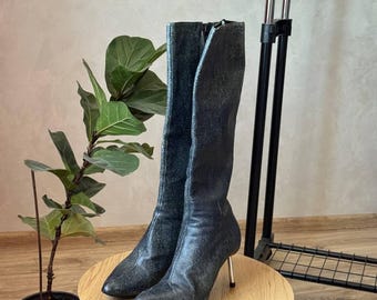 Botas altas de piel vintage Gianni Versace para mujer, talla 40