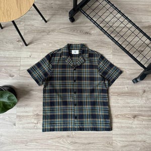 Folk Check Print Short Sleeve Shirt Men&#39;s Size 3