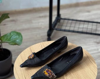 Vintage Y2K Prada Leather Kitten Heels Women's Size 37,5 Made In Italy