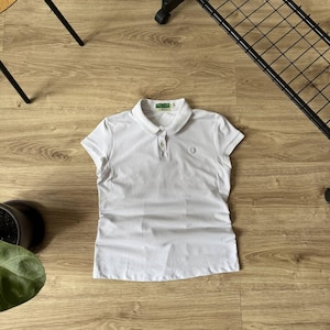 Vintage Fred Perry White Tennis Polo T Shirt Women&#39;s Size 10 Made In Portugal