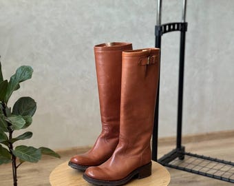 Vintage Free Lance Paris Brązowe skórzane wysokie buty damskie rozmiar 36