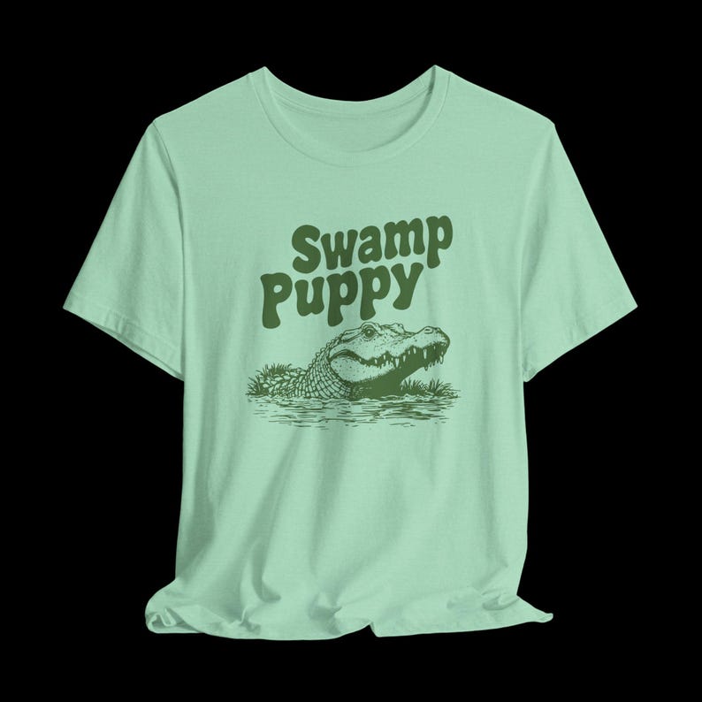 Swamp Puppy Shirt, Funny Alligator T-Shirt, Cute Gator Graphic Tee, Southern Humor, Swamp Life Gift Heather Mint