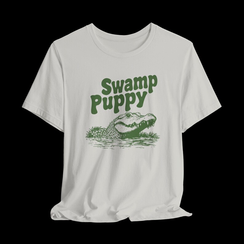 Swamp Puppy Shirt, Funny Alligator T-Shirt, Cute Gator Graphic Tee, Southern Humor, Swamp Life Gift Silver