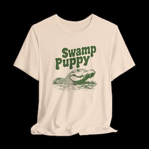 Swamp Puppy Shirt, Funny Alligator T-Shirt, Cute Gator Graphic Tee, Southern Humor, Swamp Life Gift Soft Cream
