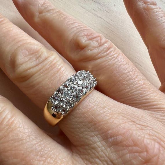 Gold-plated Stackable Ring with Three Rows of Rhi… - image 2