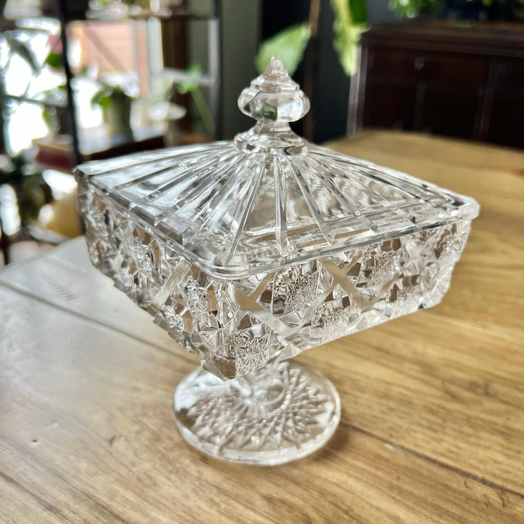 Vintage Glass Candy Dish With Lid