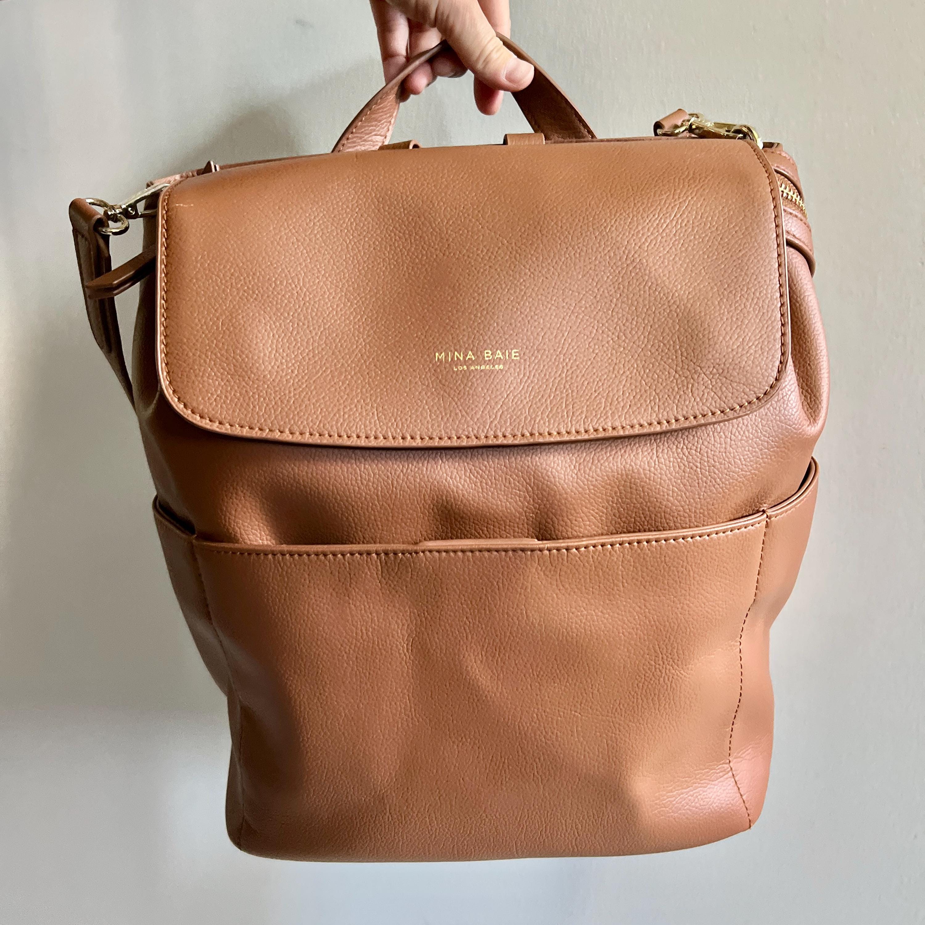 Mini Baie Women\'s Tan Leather Back Pack / Diaper Bag Leather Diaper Bag / Work Tote | Mina Baie — | Mercari main image 3