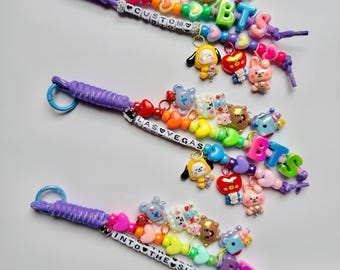 Custom BTS Keychains with 7 BT21 Character Charms - Made To Order