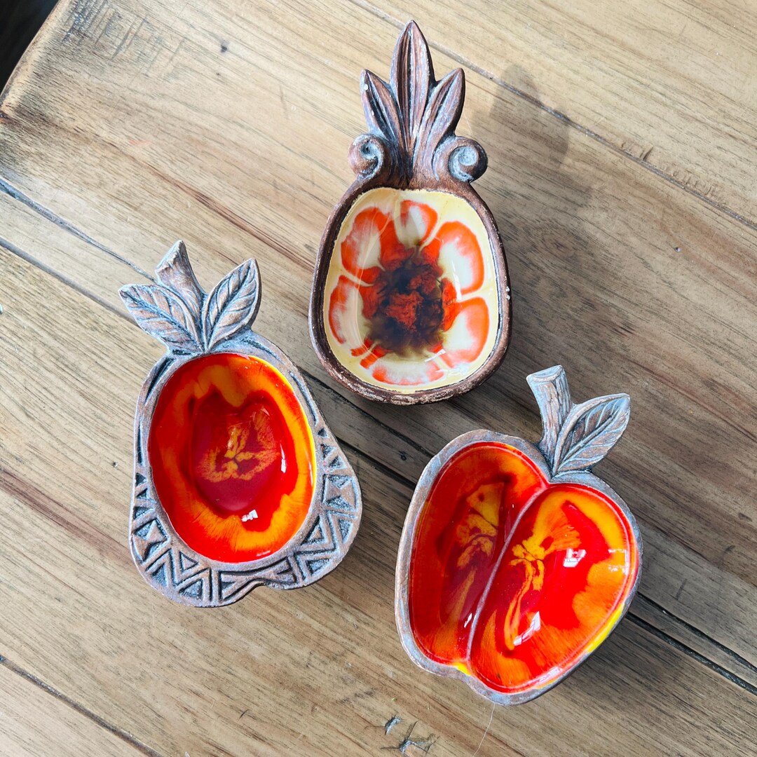 1962 Treasure Craft Set of Three Pineapple, Pear, Apple Ashtray or ...