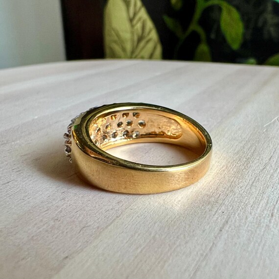 Gold-plated Stackable Ring with Three Rows of Rhi… - image 4