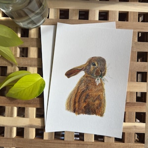 Stampa artistica di coniglio, fauna selvatica, formato A5 - Illustrazione disegnata a mano stampata su carta di cotone Perlino da 250 g/m²