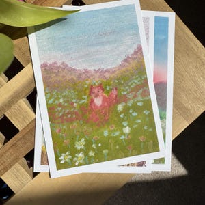postale de paysage de renard pastel à l'huile | Impression A6