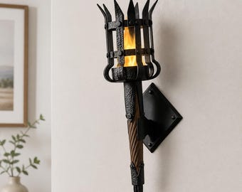 Lampe torche murale LED médiévale imprimée en 3D, applique murale gothique à flamme, lampe murale rustique