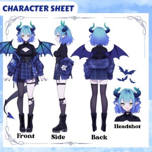 Character Reference Sheet, Custom Reference Sheet, Character Sheet , Anime Design, Vtuber, VRchat, Oc, PNGtuber, Reference Sheet Commission