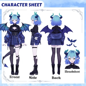 Referentieblad karakter, aangepast referentieblad, karakterblad, anime-ontwerp, Vtuber, VRChat, Oc, PNGtuber, referentieblad Commissie