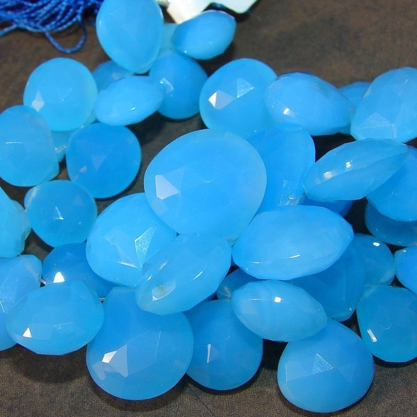 SALE 15 PCT OFF, Rare, Gorgeous Large MEDITERRANEAN BLUE CHALCEDONY Briolettes, 10 to 17mm, Parcel of 10 Beads