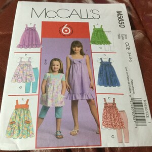 McCalls 5650 | Easy Girls Ruffled Dress Top and Leggings Pattern | uncut | size 3-6