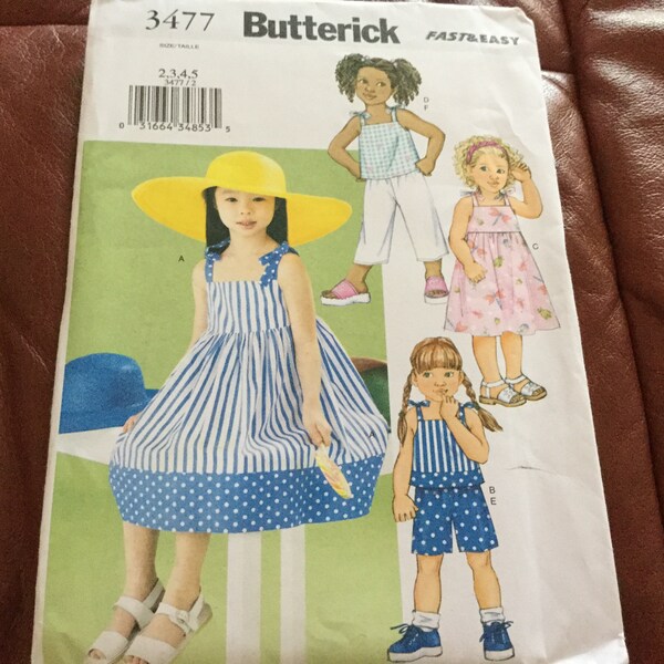 Butterick 3477 | Easy Child’s Dress Top Shorts & Pants | Size 2-5 | UnCut