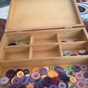 Divided Wood Button Sewing Box & Plastic Buttons | All Colors as Pictured | Excellent condition