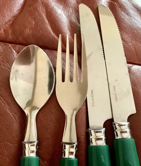 Maid of Honor Green Handled Stainless Steel Serving Cooking Utensils Set of  4 Vintage Plastic Handles USA 