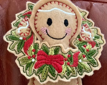 Wreath Gingerbread Christmas Stuffed Ornament | Felt | 5” tall