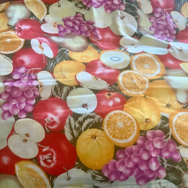 Orange Apple Lemon Grapes Print Fruit Cotton Fabric | 26” by 45” | Orange Red Purple | Excellent quality