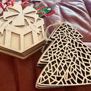 Wood Christmas Ornaments | 6 Presents & 4 Trees | 4.5” tall | Ready to Paint