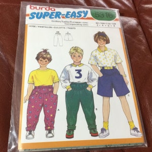 Burda 5316  Children  Pants Shorts Pattern, size 2-8, Uncut, Easy pants with pockets