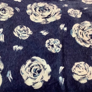 Cotton Knit Blue White Floral Fabric | 62” wide by 1.5 yards | First Quality Stretch fabric
