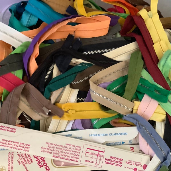 Zippers | All sizes | All colors | Plastic and Metal | Sold in lots of 25 | 25 cents each