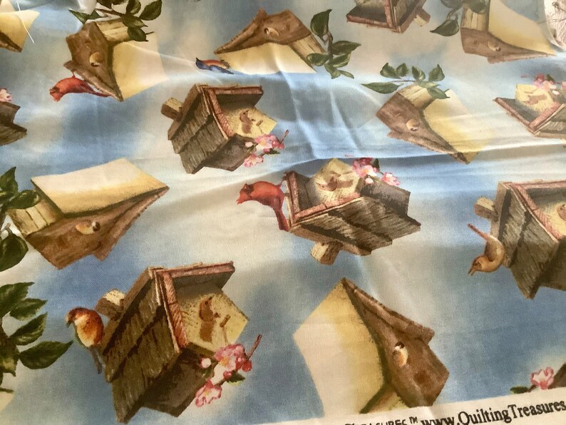 Quilting Treasures Birdhouse & Birds Print Cotton Fabric 13 by 45 wide Blue brown White First Quality image 4