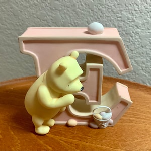 Initial “E” Gold Bear Figurine or Wallhanging | Excellent Condition | 3” by 3” | Pink and Gold in original box