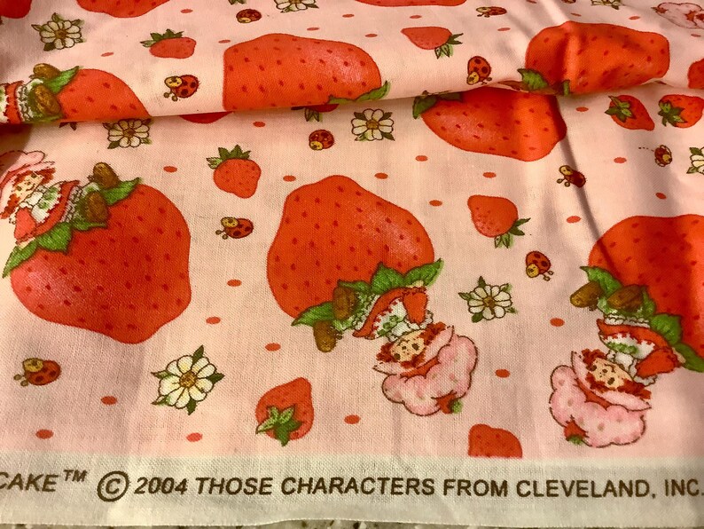 Vintage Pink Strawberry Shortcake Print Cotton Fabric 1 Yard 6 by 45
