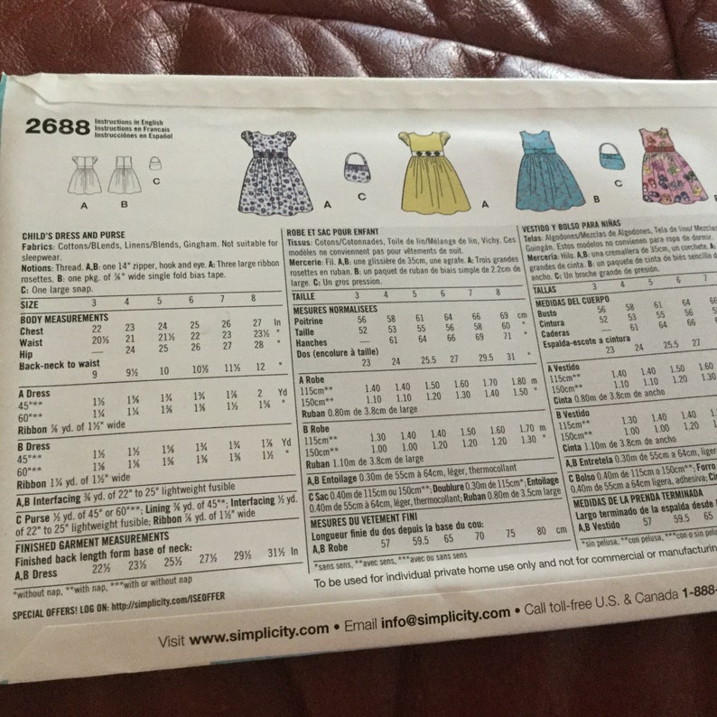 Simplicity 2688 | Easy Child’s Dress and Purse Pattern | Size 3-8 ...