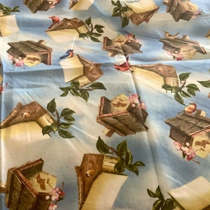 Quilting Treasures Birdhouse & Birds Print Cotton Fabric 13 by 45 wide Blue brown White First Quality image 2