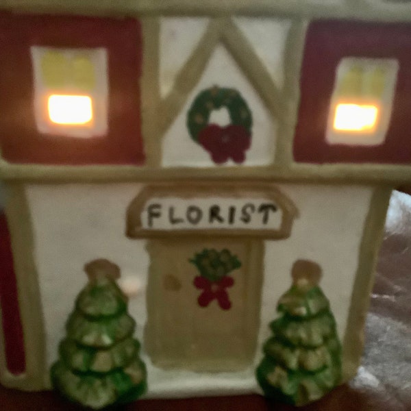 Lighted Christmas Village Florist Shop & Electrical Cord | 2 pieces | 6” by 4” | Excellent condition