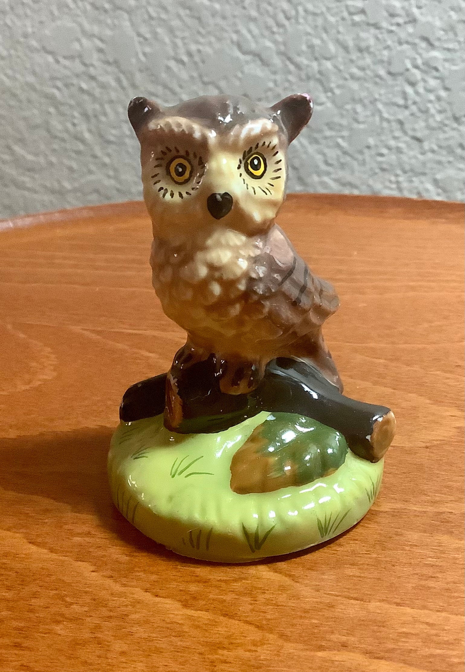 Ceramic Small Owl on Branch Figurine | 2.5” tall | Nice condition as pictured